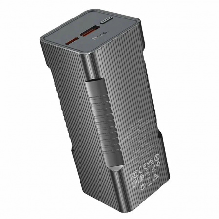 Аккумулятор внешний HOCO Q15 Flashlight, 10000mAh, пластик, алюминий, LED, PD3.0, QC3.0, 1 USB выход, 1 Type-C, 3,0А, цвет: серый (1/23) 6942007601559
