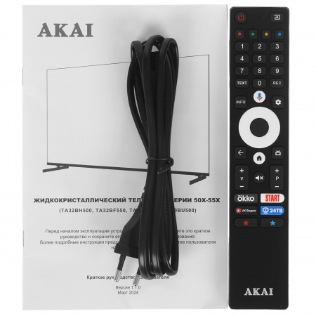 Телевизор LED AKAI TA43BU500 4K  Smart (Android) черный голос. упр