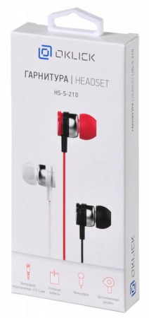 Наушники вкладыши OKLICK HS-S-210 1.2м черный проводные