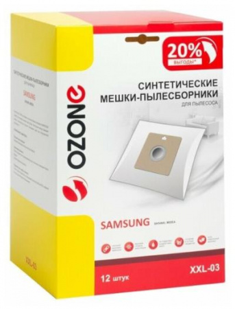 Пылесборник OZONE XXL-03 для пылесоса SAMSUNG синтетическа, многослойный (тип оригинального мешка: VP-77.) 12 шт + 2 микрофильтра 